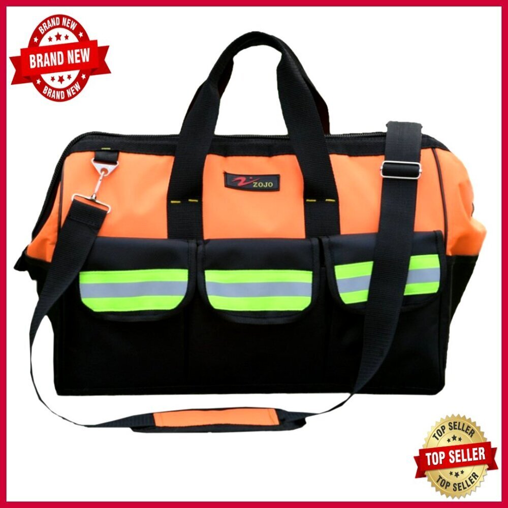 Large 16-Inch Water Resistant Reflective Tool Bag with Multiple Pockets
